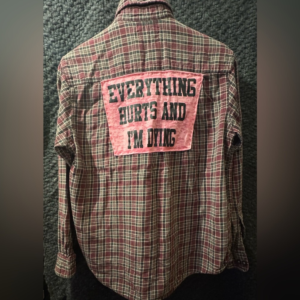 Plaid Shirt with Pink Graphic Patch